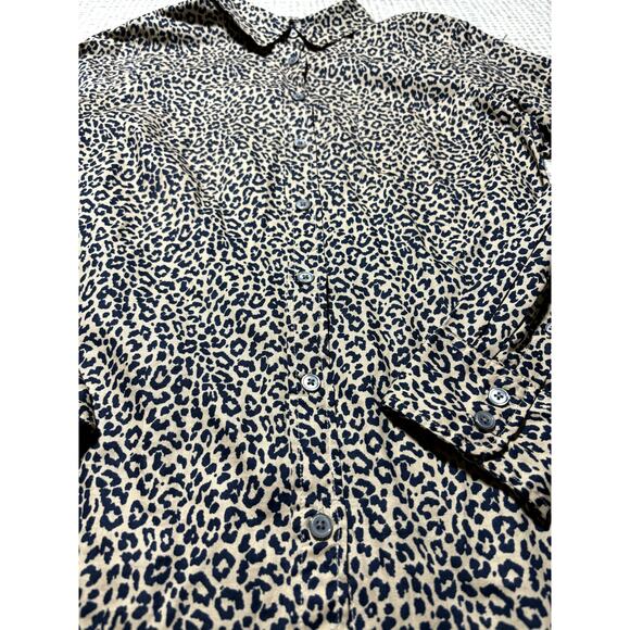 J.Crew Womens S Black & Tan Cheetah Print Professional Tapered Button Down Shirt - Picture 3 of 12
